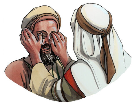 Après avoir dit cela, il cracha à terre, et fit de la boue avec sa salive. Puis il appliqua cette boue sur les yeux de l’aveugle, et lui dit: “Va, et lave-toi au réservoir de Siloé” (nom qui signifie envoyé). – Numéro de diapositive 4