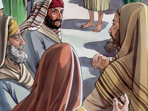 Ils menèrent vers les pharisiens celui qui avait été aveugle. Or, c’était un jour de sabbat que Jésus avait fait de la boue, et lui avait ouvert les yeux. De nouveau, les pharisiens lui demandèrent comment il avait pu voir. – Numéro de diapositive 11