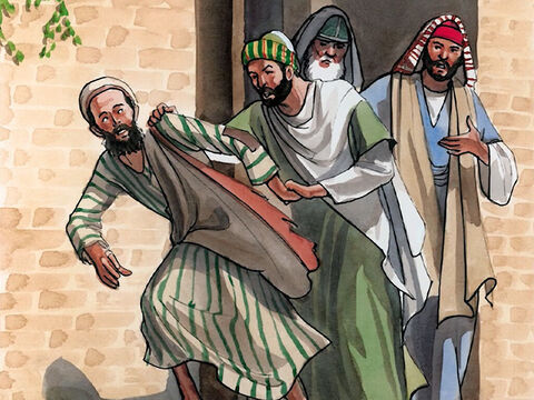Ils lui répondirent: “Tu es né tout entier dans le péché, et tu nous enseignes!” Et ils le chassèrent de la synagogue. – Numéro de diapositive 8