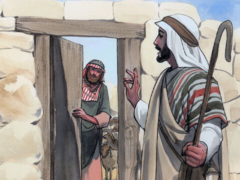 Mais celui qui entre par la porte est le berger des brebis. Le portier lui ouvre, et les brebis entendent sa voix; il appelle par leur nom les brebis qui lui appartiennent, et il les conduit dehors. – Numéro de diapositive 2