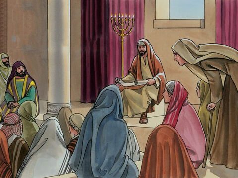 Jésus enseignait dans une des synagogues, le jour du sabbat. Et voici, il y avait là une femme possédée d’un esprit qui la rendait infirme depuis dix-huit ans; – Numéro de diapositive 1