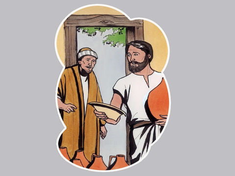 Il fit venir chacun des débiteurs de son maître et dit au premier: ‘Combien dois-tu à mon maître?’ ‘Je dois 100 tonneaux d'huile d'olive’, répondit-il. Il lui dit: ‘Voici ton reçu, assieds-toi vite et écris 50.’ – Numéro de diapositive 4