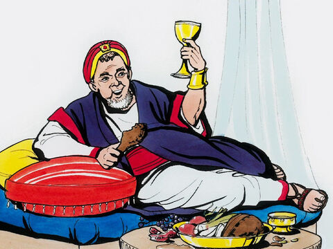 “Il y avait un homme riche, qui s'habillait de pourpre et de fin lin et qui chaque jour menait joyeuse et brillante vie. – Numéro de diapositive 1