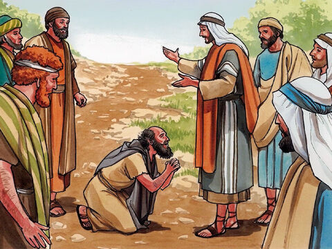 Jésus prit la parole et dit: «Les dix n'ont-ils pas été guéris? Et les neuf autres, où sont-ils? Ne s'est-il trouvé que cet étranger pour revenir et rendre gloire à Dieu?» Puis il lui dit: «Lève-toi, vas-y, ta foi t'a sauvé.» – Numéro de diapositive 5