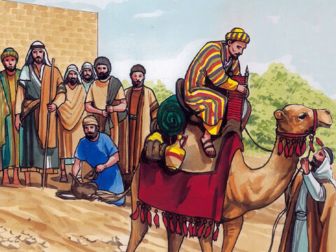 Jésus dit à ses disciples: «Je vous le dis en vérité, il est difficile à un riche d'entrer dans le royaume des cieux. Je vous le dis encore, il est plus facile à un chameau de passer par un trou d'aiguille qu'à un riche d'entrer dans le royaume de Dieu.» – Numéro de diapositive 8