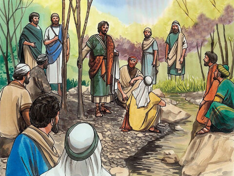 Jésus prit les douze avec lui et leur dit: «Nous montons à Jérusalem et tout ce qui a été écrit par les prophètes au sujet du Fils de l'homme va s'accomplir. – Numéro de diapositive 1