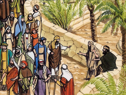 Il entendit la foule passer et demanda ce qui se passait. On lui dit: «C'est Jésus de Nazareth qui passe.» – Numéro de diapositive 2