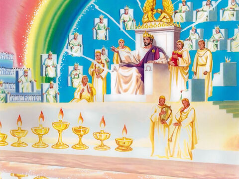 Jésus dit : “Lorsque le Fils de l'homme viendra dans sa gloire avec tous les [saints] anges, il s'assiéra sur son trône de gloire. – Numéro de diapositive 1