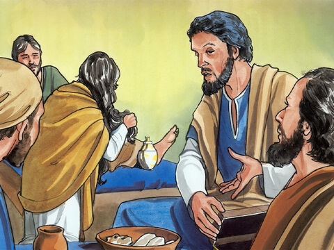 Un de ses disciples, Judas l’Iscariot, [fils de Simon,] celui qui allait le trahir, dit: «Pourquoi n'a-t-on pas vendu ce parfum 300 pièces d’argent pour les donner aux pauvres?» – Numéro de diapositive 4