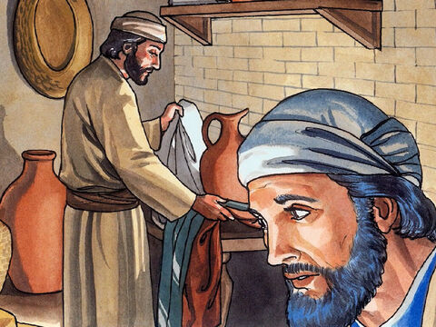 Jésus se leva de table, quitta ses vêtements et prit un linge qu'il mit autour de sa taille. – Numéro de diapositive 5