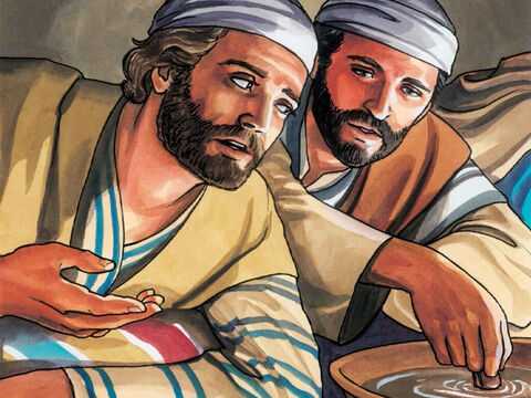 Ce disciple se pencha vers Jésus et lui dit: «Seigneur, qui est-ce?» Jésus répondit: «C'est celui à qui je donnerai le morceau que je vais tremper.» – Numéro de diapositive 4