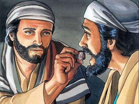 Puis il trempa le morceau et le donna à Judas, fils de Simon, l'Iscariot. – Numéro de diapositive 5