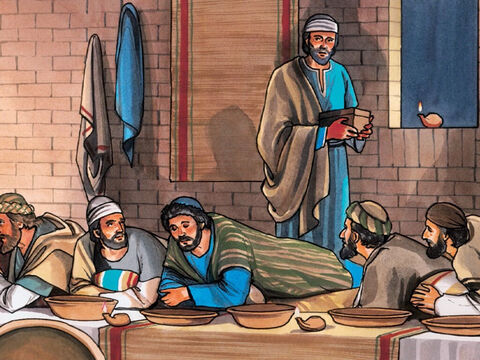 Aucun de ceux qui étaient à table ne comprit pourquoi il lui disait cela. Comme Judas tenait la bourse, quelques-uns pensaient que Jésus lui disait: «Achète ce dont nous avons besoin pour la fête» ou qu'il lui demandait de donner quelque chose aux pauvres. – Numéro de diapositive 7