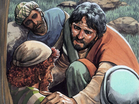 Il revint vers les disciples, qu'il trouva endormis, et dit à Pierre: «Vous n'avez donc pas pu rester éveillés une seule heure avec moi!  Restez vigilants et priez pour ne pas céder à la tentation. L'esprit est bien disposé, mais par nature l’homme est faible.» – Numéro de diapositive 7