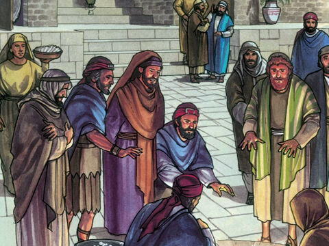 y entra et s'assit avec les serviteurs pour voir comment cela finirait. – Numéro de diapositive 4