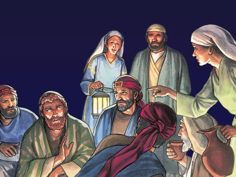 Or Pierre était assis dehors dans la cour. Une servante s'approcha de lui et dit: «Toi aussi, tu étais avec Jésus le Galiléen.» Mais il le nia devant tous en disant: «Je ne sais pas ce que tu veux dire.» – Numéro de diapositive 1