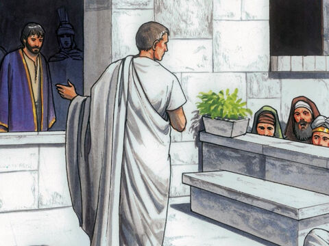 Pilate leur demanda: «Voulez vous que je vous relâche le Roi des Juifs ?» En effet, il savait que c'était par jalousie que le grand prêtre avait fait arrêter Jésus. – Numéro de diapositive 4