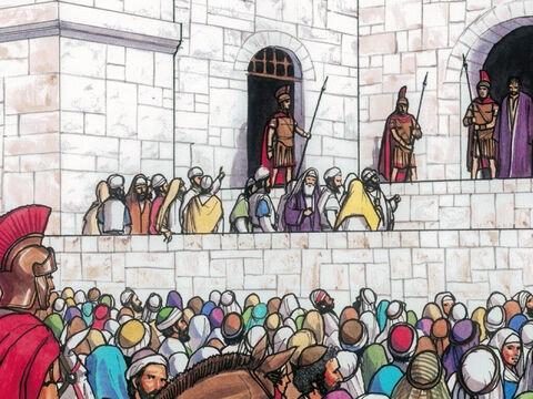 Les chefs des prêtres et les anciens persuadèrent la foule de demander Barabbas et de faire mourir Jésus. – Numéro de diapositive 7