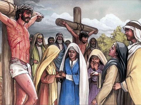 Près de la croix de Jésus se tenaient sa mère, la sœur de sa mère, Marie la femme de Clopas et Marie de Magdala. – Numéro de diapositive 7
