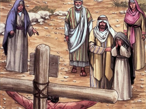 Jésus vit sa mère et, près d'elle, le disciple qu'il aimait. Il dit à sa mère: «Femme, voici ton fils.» – Numéro de diapositive 8