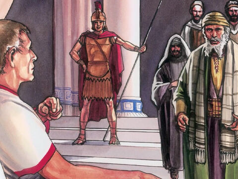 Craignant que les corps ne restent en croix pendant le sabbat, les Juifs demandèrent à Pilate qu'on brise les jambes aux crucifiés et qu'on enlève les corps. – Numéro de diapositive 2