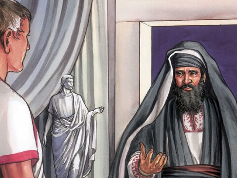 Le soir venu, comme c'était le jour de la préparation, c'est-à-dire la veille du sabbat, Joseph d'Arimathée arriva. C’était un membre éminent du conseil, qui attendait lui aussi le royaume de Dieu. Il osa se rendre vers Pilate pour demander le corps de Jésus. – Numéro de diapositive 6