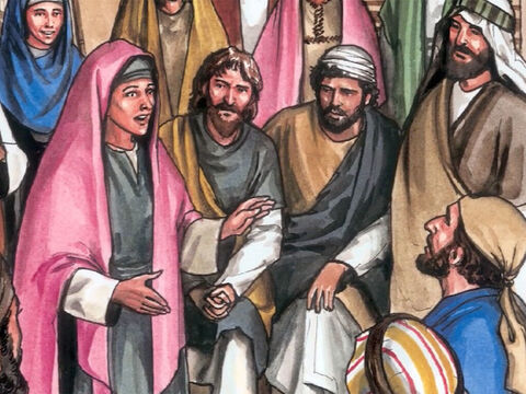 Celles qui racontèrent cela aux apôtres étaient Marie de Magdala, Jeanne, Marie la mère de Jacques et les autres femmes qui étaient avec elles, mais ils prirent leurs discours pour des absurdités, ils ne crurent pas ces femmes. – Numéro de diapositive 12