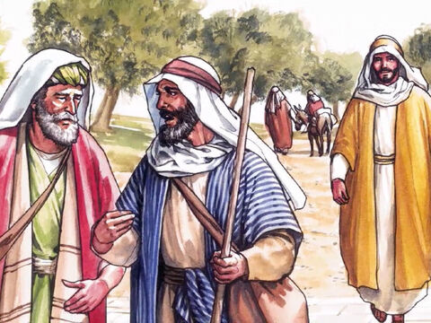 Pendant qu'ils parlaient et discutaient, Jésus lui-même s'approcha et fit route avec eux, mais leurs yeux étaient empêchés de le reconnaître. – Numéro de diapositive 3