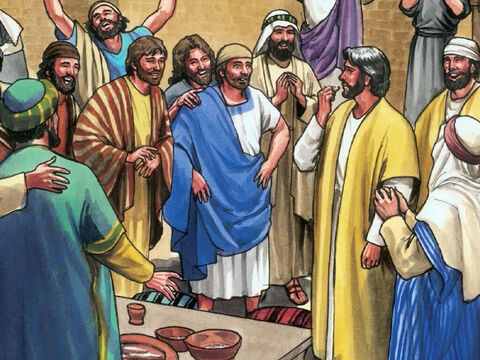 Jésus vint alors que les portes étaient fermées, se tint au milieu d'eux et dit: «Que la paix soit avec vous!» – Numéro de diapositive 9