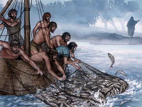 Après cela, Jésus se montra encore aux disciples sur les rives du lac de Tibériade. Voici de quelle manière il se montra. – Numéro de diapositive 1