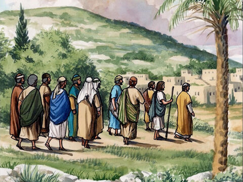 Les onze disciples allèrent en Galilée, sur la montagne que Jésus leur avait désignée. – Numéro de diapositive 1