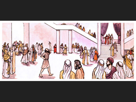 Tout le peuple le vit marcher et louer Dieu. Ils reconnaissaient que c'était bien celui qui était assis à la Belle porte du temple pour demander l'aumône, et ils furent remplis d'étonnement et de stupeur à cause de ce qui lui était arrivé. – Numéro de diapositive 8