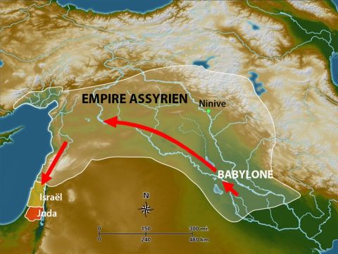 Par la suite, le roi d'Assyrie obligea des peuples provenant de Babylonie, d'Elam et de Syrie à s'en aller vivre en Israël et de peupler les villages et les villes qui avaient appartenu aux Israélites. – Numéro de diapositive 13