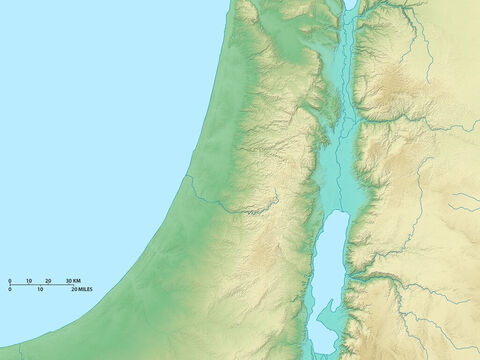 Carte d’Israël montrant le Lac de Galilée dans le Nord, et la partie supérieure de la Mer Morte dans le Sud. À l’Ouest, la Mer Méditerranée. – Numéro de diapositive 2