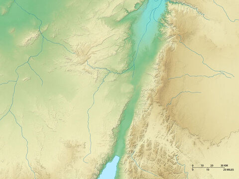 Carte du Désert du Néguev à l’Ouest, avec l’extrémité Nord du Golfe d’Aqaba menant à la Mer Rouge au Sud. À l’Est, le Désert d’Arabie. – Numéro de diapositive 6