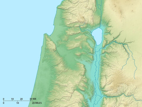 Carte des régions du Nord d’Israël montrant le Lac de Galilée, le Nord de la vallée du rift du Jourdain, et la Vallée de Jizréel s’étendant vers l’Ouest jusqu’à la côte. À l’Ouest, se trouve la Plaine de Saron. – Numéro de diapositive 7