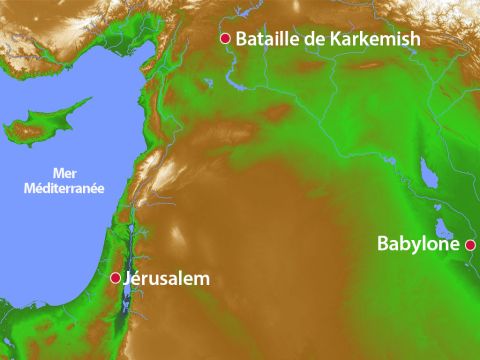 Trois ans après être devenu roi, Jojakim apprit que les Égyptiens avaient été vaincus par les Babyloniens lors de la bataille de Karkemish (605 avant J.-C.). – Numéro de diapositive 10