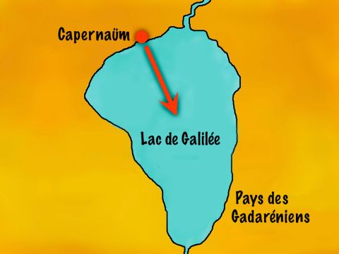 Le voyage à travers le lac était d'environ 21 kilomètres et les emmenait vers la région de Gadara. – Numéro de diapositive 3