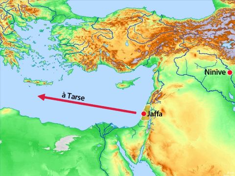 Ce navire faisait la traversée de la mer Méditerranée pour se rendre à Tarsis, qui était aussi loin que possible de Ninive et dans la direction la plus opposée que l’on puisse imaginer. – Numéro de diapositive 5