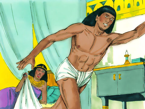 Joseph se débattit et son habit resta dans les mains de la femme de Potiphar. – Numéro de diapositive 9