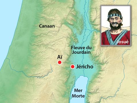 Josué envoya des hommes pour explorer la prochaine ville qu’ils devaient prendre. C’était une ville située à l’ouest de Jéricho, du nom d’Aï. – Numéro de diapositive 2