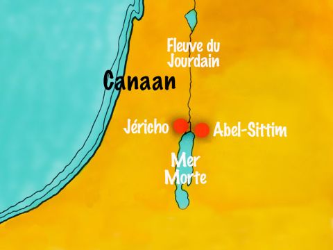 (Josué 1) Après la mort de Moïse, Josué et le peuple campèrent à Sittim, sur la rive est du Jourdain. – Numéro de diapositive 2