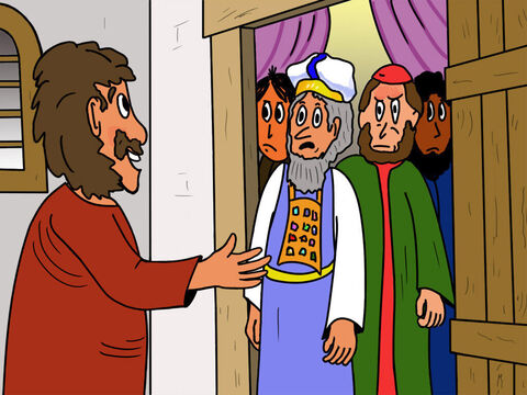 Judas frappa à la porte des principaux sacrificateurs et des chefs religieux, et il leur demanda s’ils désiraient son aide. Ils furent très surpris et dirent: “Tu es l’un de ses disciples, n’est-ce pas?” – Numéro de diapositive 8