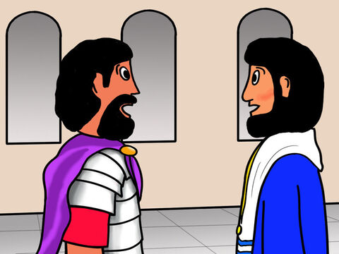 Pilate emmena Jésus à l’intérieur et lui demanda s’il était le roi des Juifs. Jésus répondit: “Mon royaume n’est point de ce monde.” – Numéro de diapositive 6
