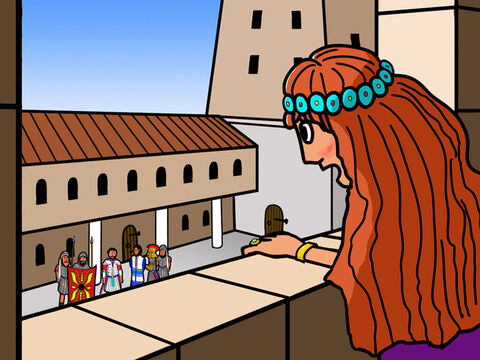 Pilate continua à interroger Jésus. Quand la femme de Pilate vit Jésus, elle fut très effrayée et nerveuse. Cette nuit-là, elle avait fait un rêve très dérangeant sur un homme innocent, qui ressemblait à Jésus, qui n’avait jamais rien fait de mal mais allait néanmoins être tué. – Numéro de diapositive 10