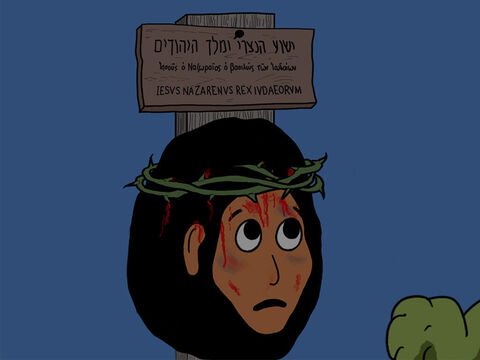 Jésus cria d’une voix forte! “Père, pourquoi m’as-tu abandonné?” Jésus était complètement seul, car il prenait le châtiment de nos péchés. Puis Jésus cria de nouveau: “Tout est accompli! Père, je remets mon esprit entre tes mains!” – Numéro de diapositive 31