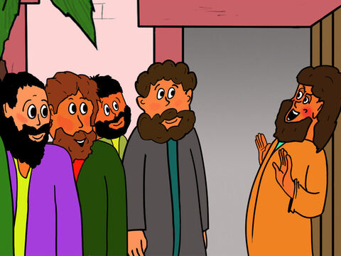Or, Thomas, l’un des disciples de Jésus, n’était pas dans la pièce quand Jésus était apparu. Quand il entendit dire par les autres disciples que Jésus était ressuscité, il se mit à rire. – Numéro de diapositive 23
