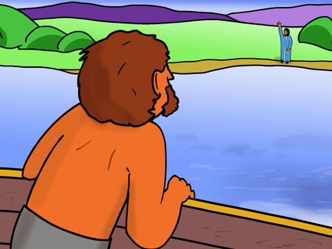 Alors, ils virent quelqu’un se tenant sur le rivage, qui leur cria de jeter le filet du côté droit de la barque. – Numéro de diapositive 27