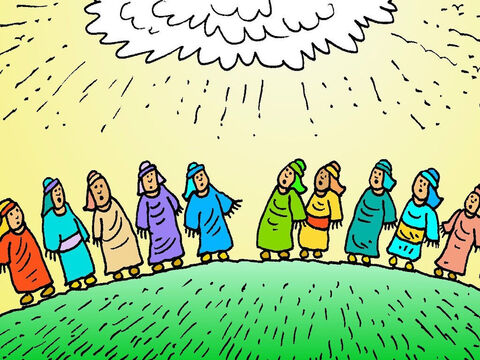 Les disciples étaient très étonnés, et ils continuaient à regarder en haut vers le ciel. Ils venaient de voir de leurs propres yeux Jésus monter au ciel! – Numéro de diapositive 6