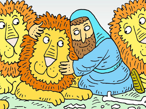 Le roi vit que Daniel était sain et sauf ! Les Anges de Dieu ont fermé la gueule des Lions. Le Roi édita une nouvelle loi. Chacun a le droit d’adorer Dieu et le prier lui seulement. – Numéro de diapositive 8